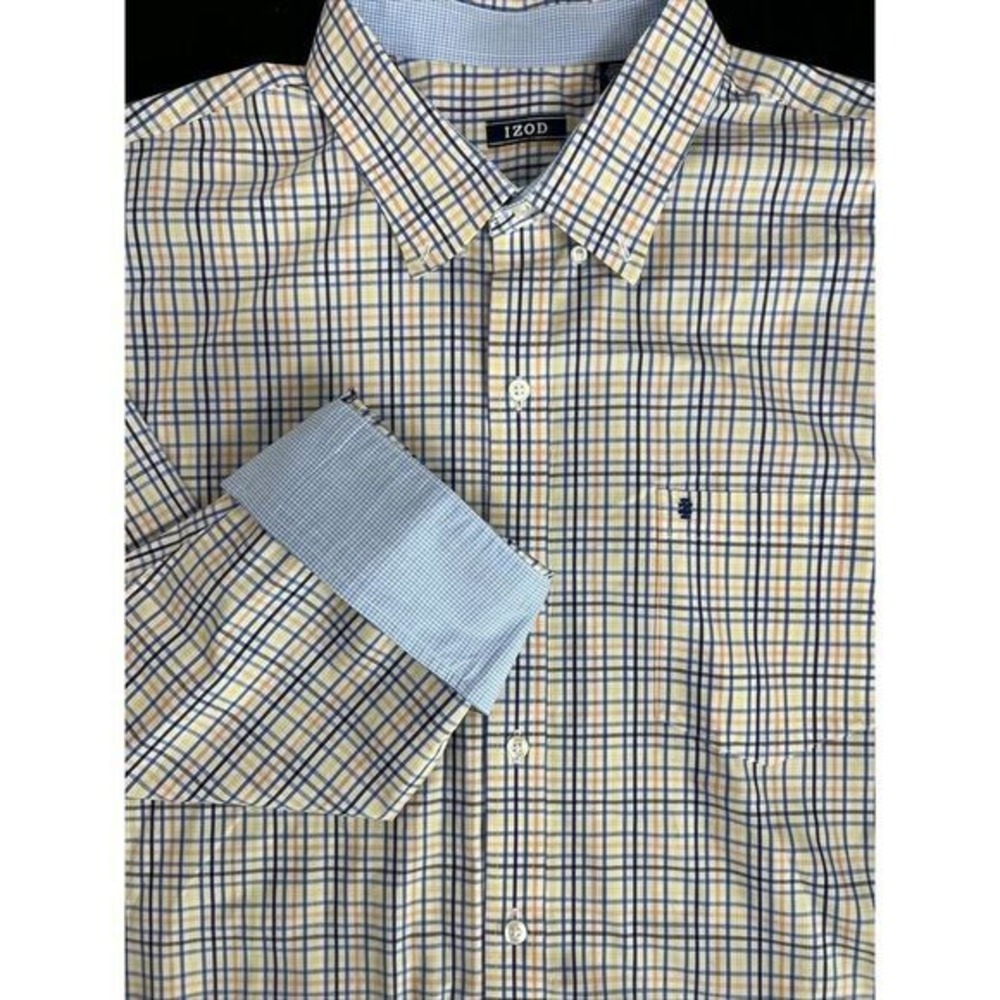 IZOD Mens Long Sleeve Button Down‎ Dress Shirt Multicolor Check- Size XXL- EUC